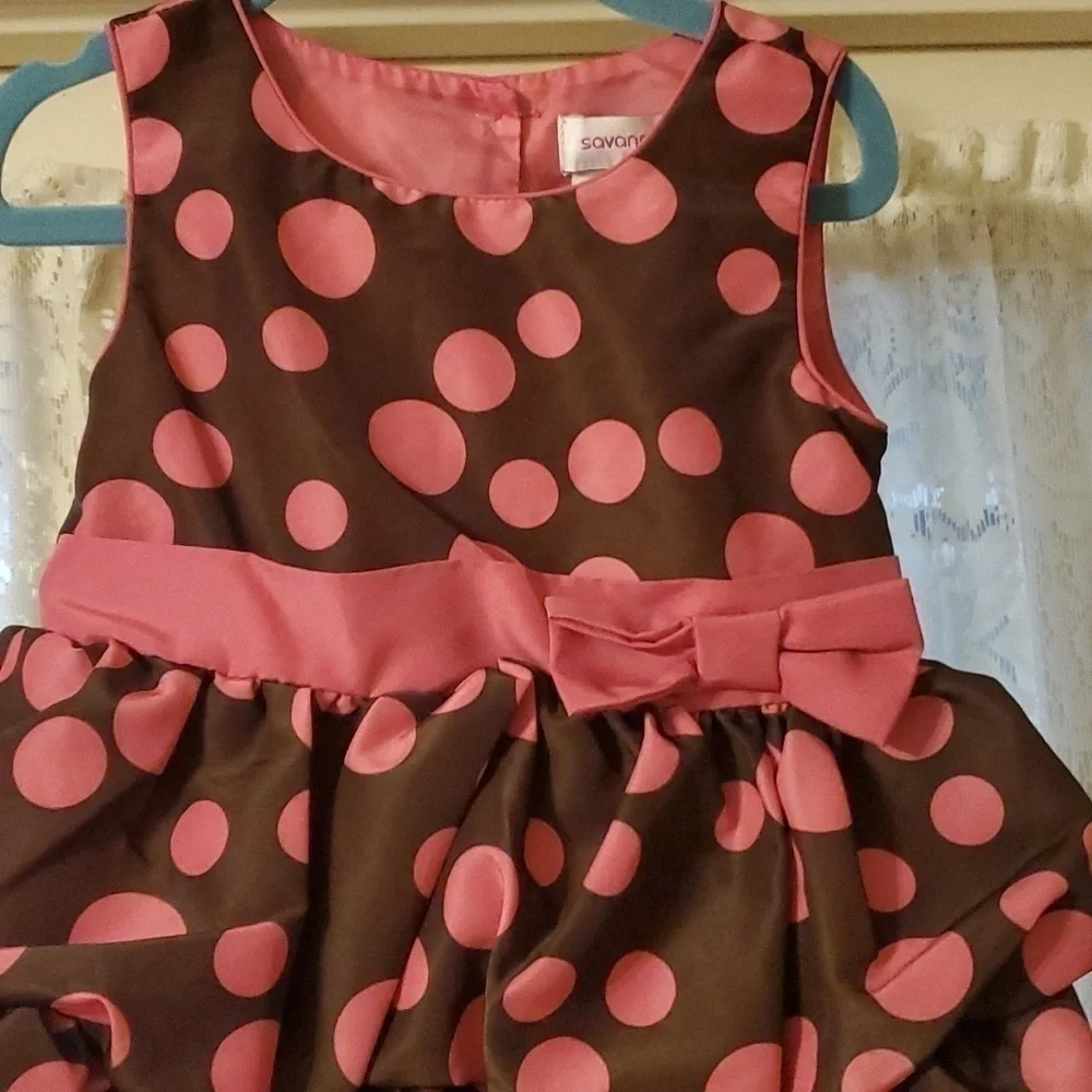 Savannah Pink and Brown Polka Dot Tiered Dress Size 4T